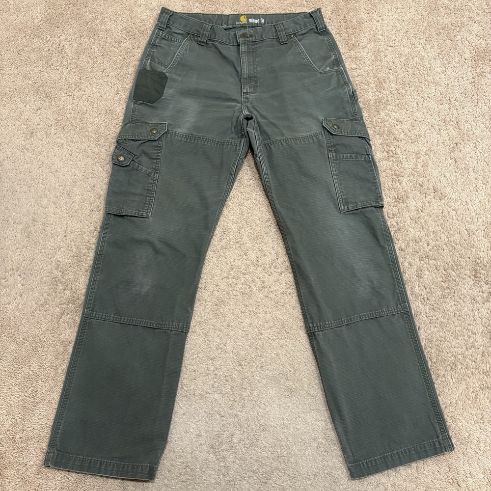 Vintage Carhartt Cargo Pants Mens 34x32 Green Relaxed Fit Faded Ripstop B342 MOS